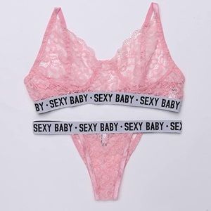 New Pink Bralette and Panty Set, Size M